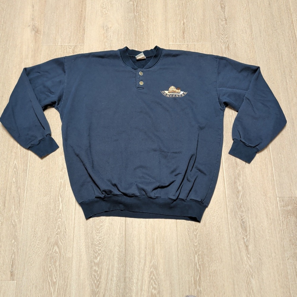 Vintage Cityscape Vancouver Otter Sweatshirt Mens‎ XL Navy Blue Henley Canada